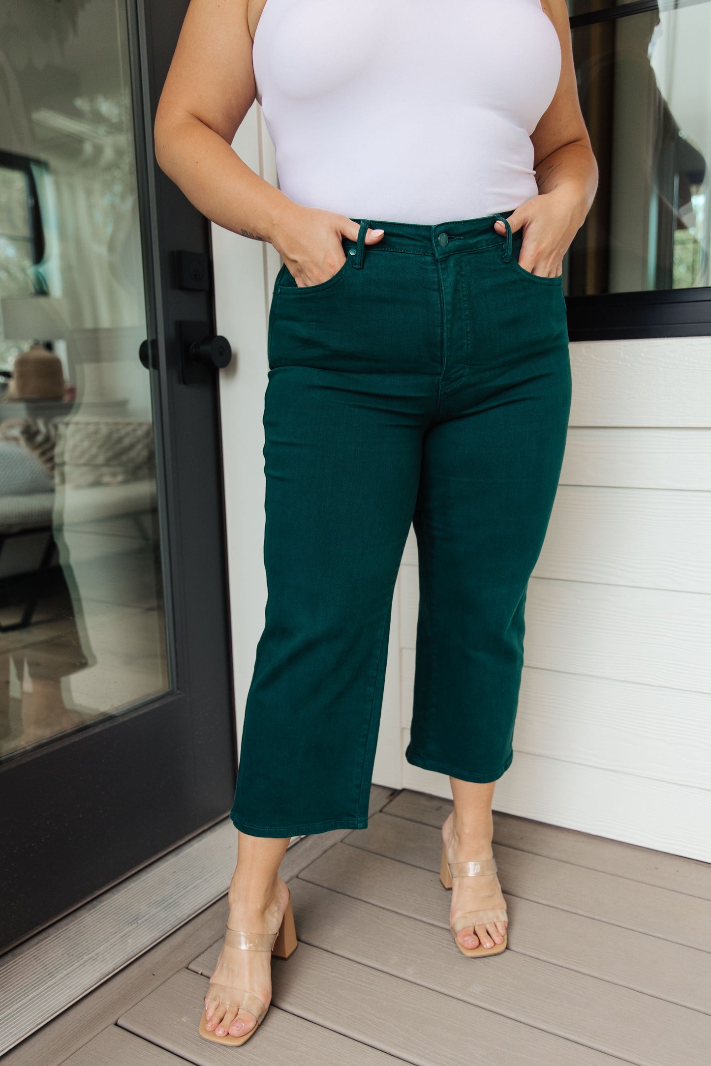 Briar High Rise Control Top Wide Leg Crop Jeans in Teal